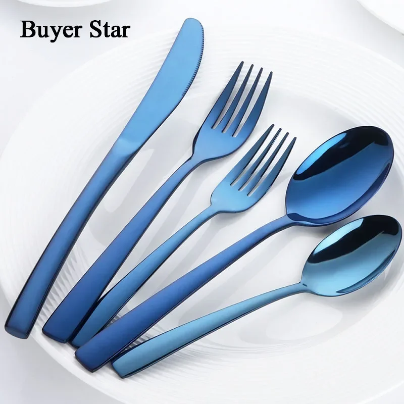 40 Pcs Flatware Set Stainless Steel Cutlery Knife Fork Devices Tableware Western Food Dinnerware Set  Black Gold Silverware