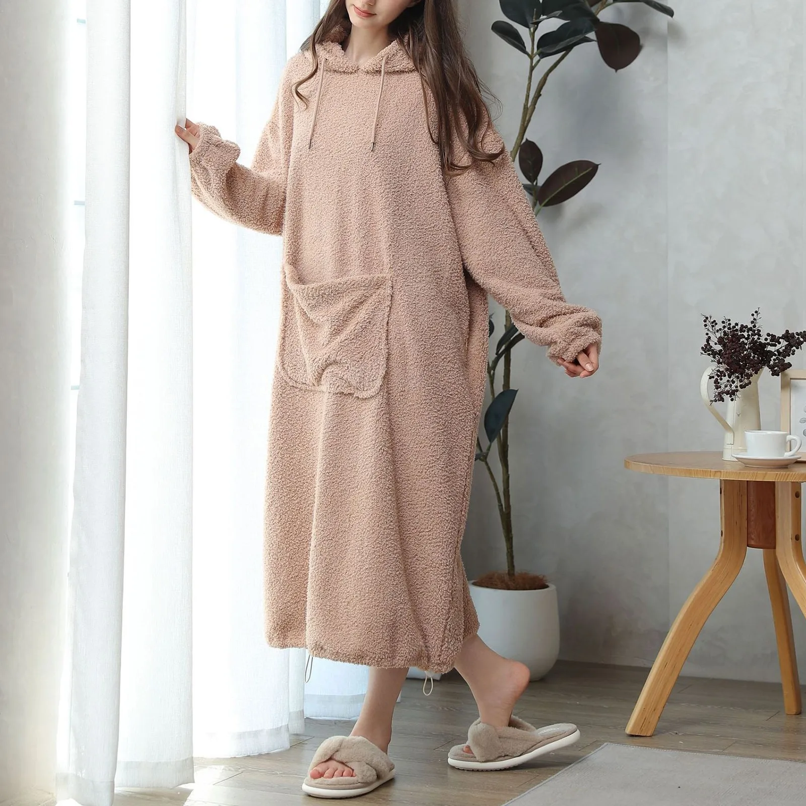 Winter Hooded Pajamas Wearable Blanket Extended Pocket Lazy Carpet Hoodie Cover Warm Bathrobe Soft Plush Throw With Sleeves