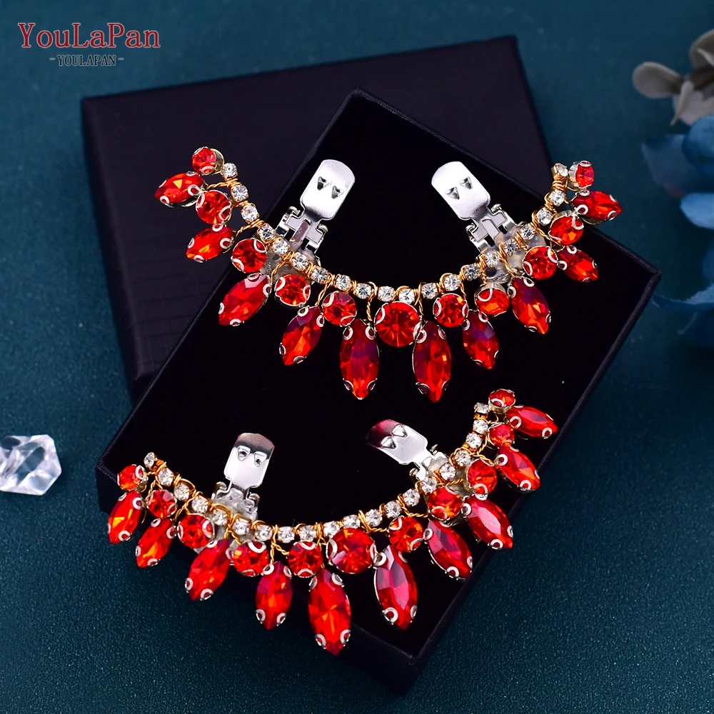 YouLaPan  Red Rhinestone Women Bridal Shoe Clips Handmade Shoe Buckle Decoration Charm Bride Bridesmaid Shoes Accessories HX39