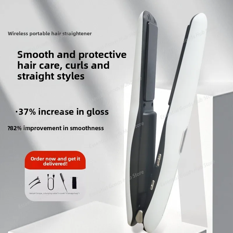 

New Charging Wireless Hair Straightener with Long Battery Life, Dual-purpose Curling and Straightener, 3D Floating Clamp Dry