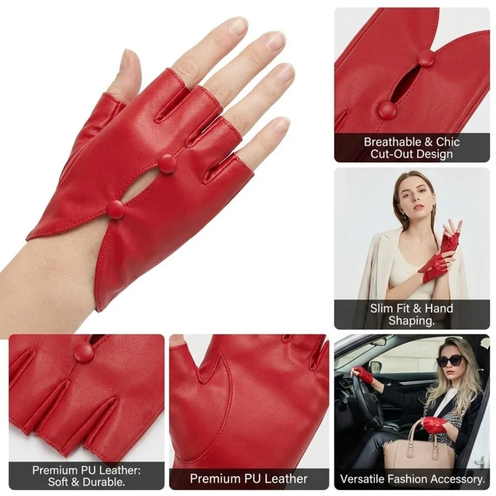 PU Leather Half-Finger Gloves Open-Finger Design Fashion Design Cycling Gloves Anti-Slip Button Hole Driving Gloves Cycling Use