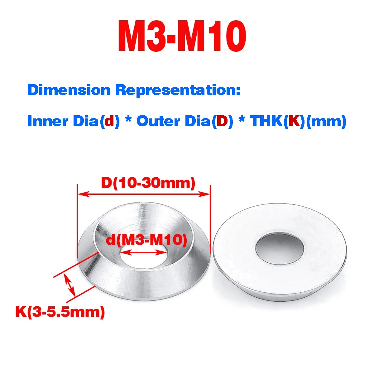 

304 Stainless Steel Countersunk Head Gasket/Bowl Type Solid Counterbore Gasket/Concave Convex Gasket/Fish Eye Gasket M4-M10