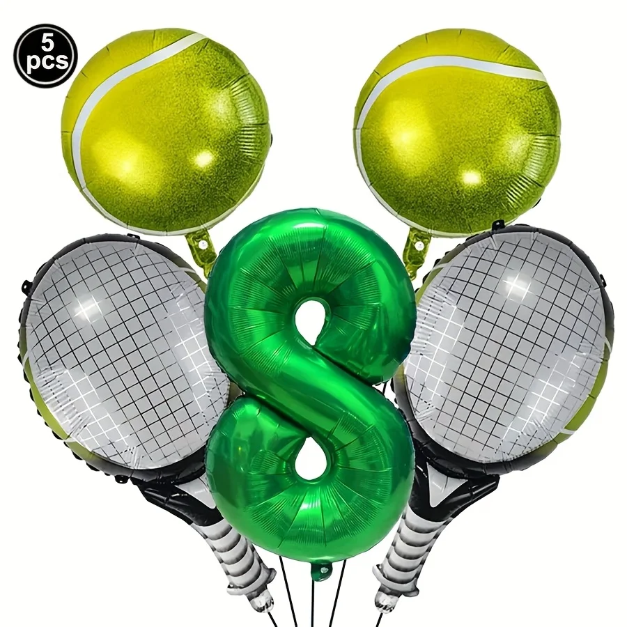 5 ballons en aluminium vert à motif tennis pour fêtes, anniversaires, mariages, événements en plein air et célébrations de remise des diplômes