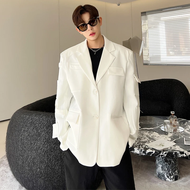 LUZHEN 2024 Korean Splicing Multi-pocket Design Blazers Personality Fashion Elegant Solid Color Men's Social Suit Jacket LZ6434