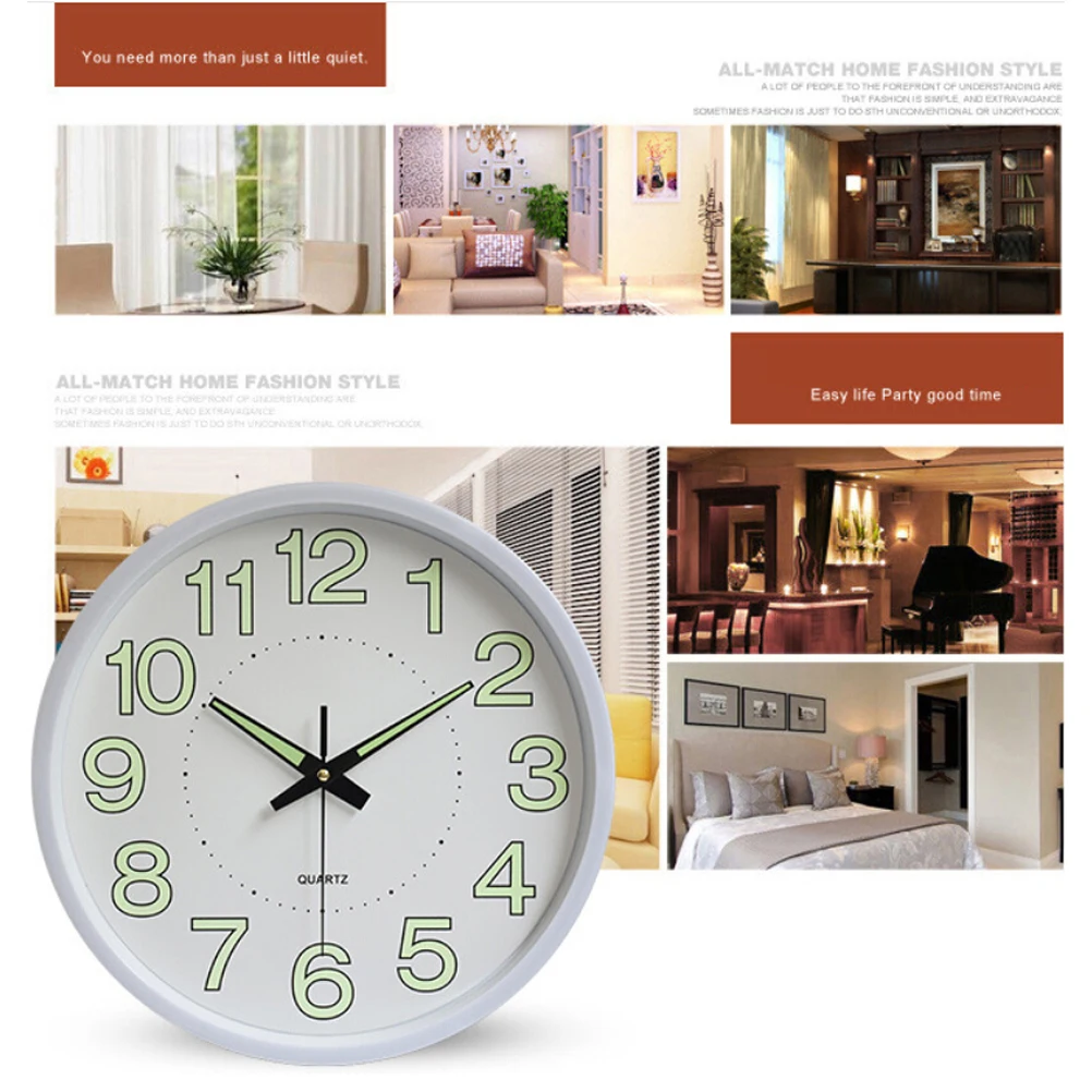 

Digital Wall Clock 30cm Round Luminous Silent Bedroom Living Room Study Glow Dark Powered Decorative Home