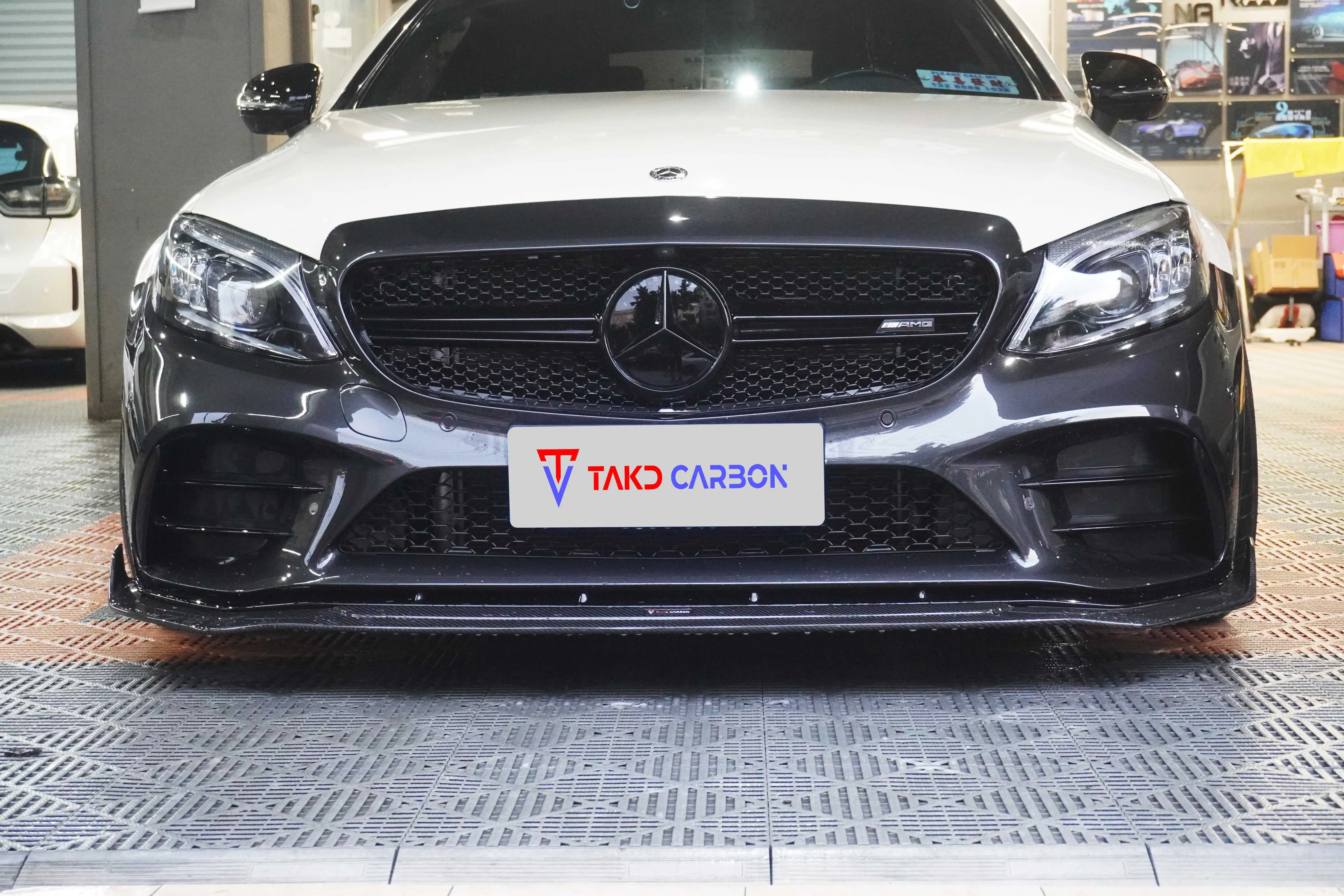 TAKD Real Car Data Development universal rear spoilers Dry Carbon Fiber Front Bumper Lip For BENZ AMG C43 W205 Coupe