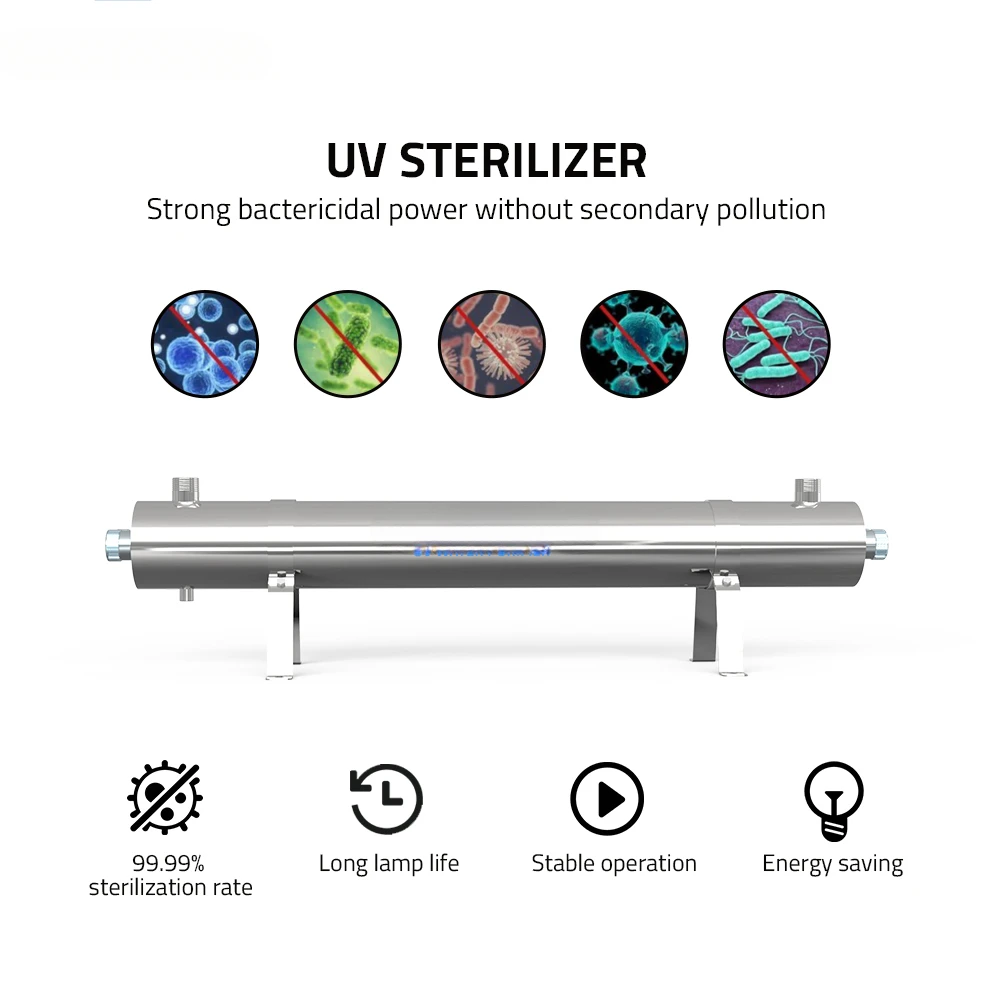 110w   304 Stainless Steel Uv Water Treatment System with Lamp Ballasts Commercial Hotel UV Water Purifier Filters