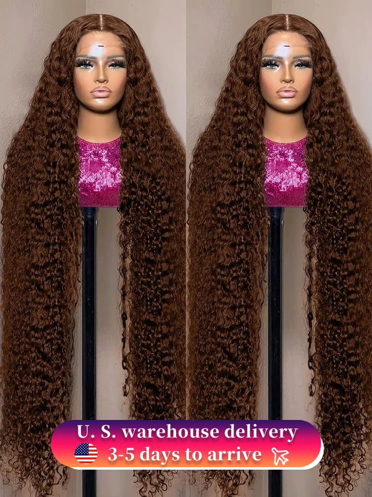 

40 42 Inch Chocolate Brown Water Deep Wave 13x4 13x6 HD Lace Frontal Wig Colored Human Hair Wig Curly Wigs For Women 250 Density