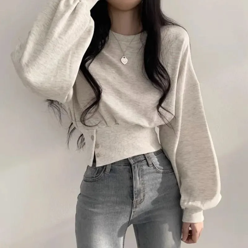Effen damestrui Tops Basic Esthetisch in promotie Koreaanse populaire kleding 2025, trend Emo goedkoop cropped sweatshirt voor dames