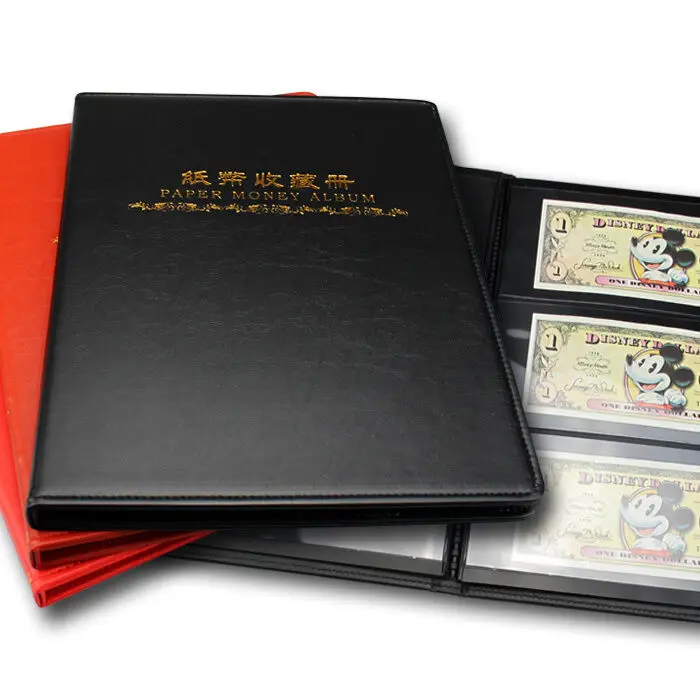 New 40/60 Paper Money Note Holders Collection Album Book Collecting Storage Black Red Blue