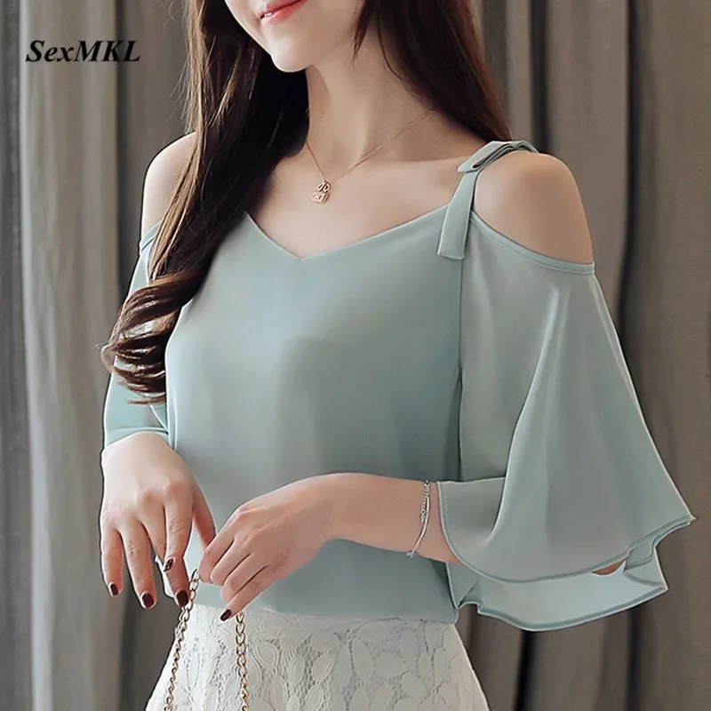 SEXMKL Sexy Chiffon Summer Blouse Women 2024 Fashion Casual Butterfly Sleeve Shirt Korean Ladies Tops White Blouses Blusas Mujer