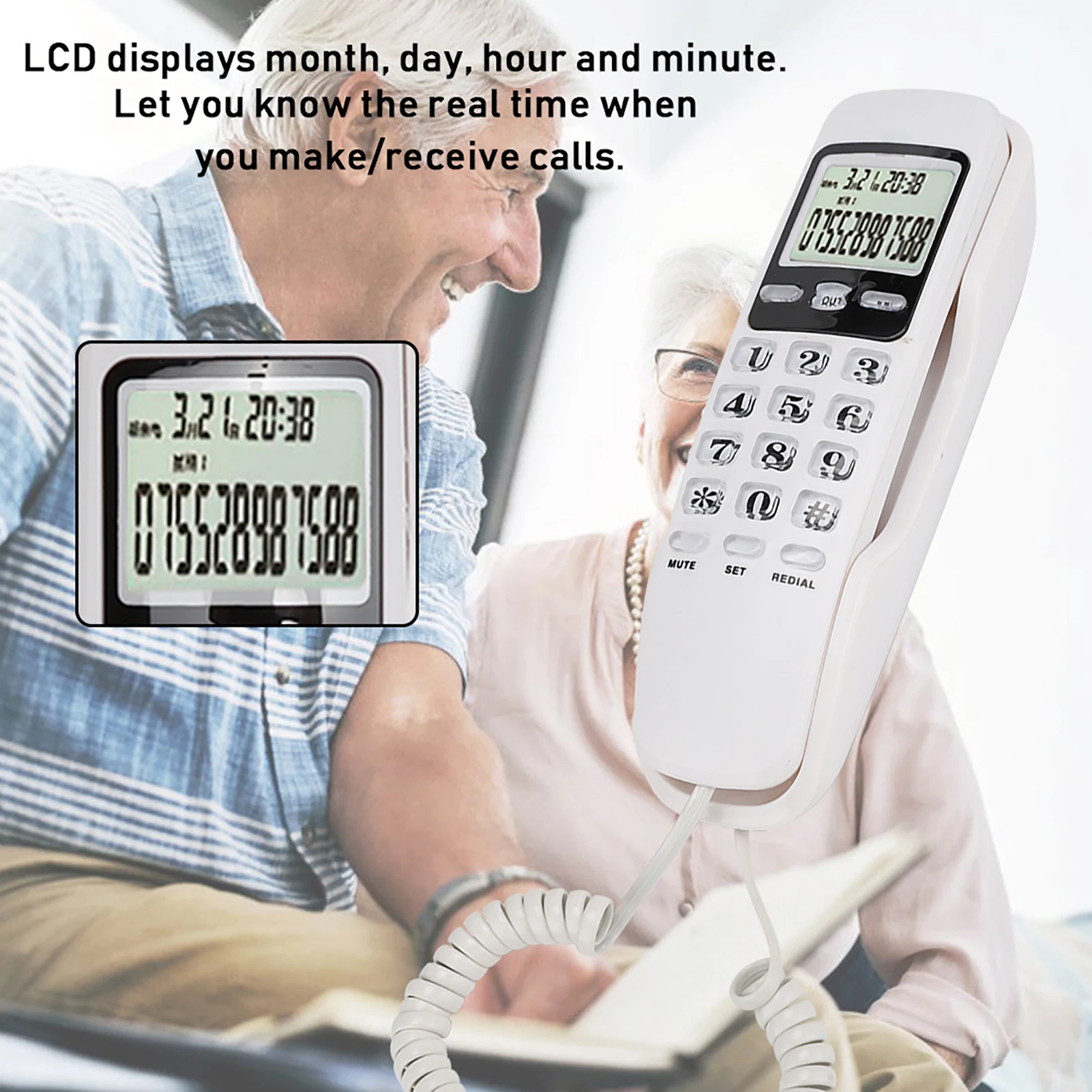 Caller ID Telephone KX-T888CID English White LCD Dispaly Telephone Mini Wall Landline with Dual Caller ID System For Home