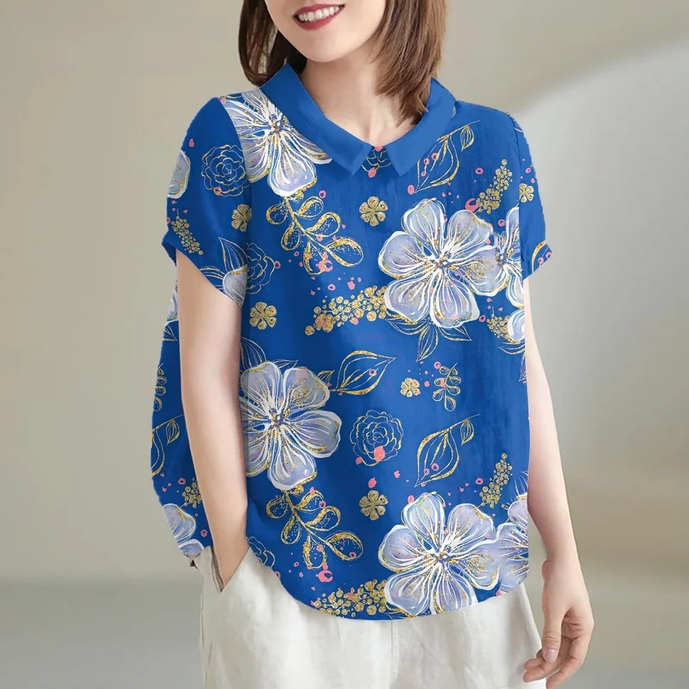 Camicetta estiva da donna T-shirt con motivo floreale 2025 Nuova camicetta a maniche corte Hawaii Moda Casual Pulovers Abbigliamento donna Top