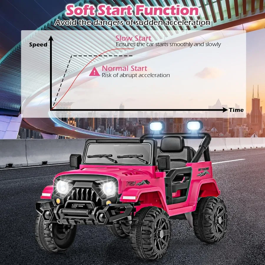 Elektryczny pojazd dla dzieci typu Ride on Truck, zasilany akumulatorem 12V, zdalnie sterowany, z wyświetlaczem mocy Bluetooth, światłami LED, odtwarzaczem muzyki.