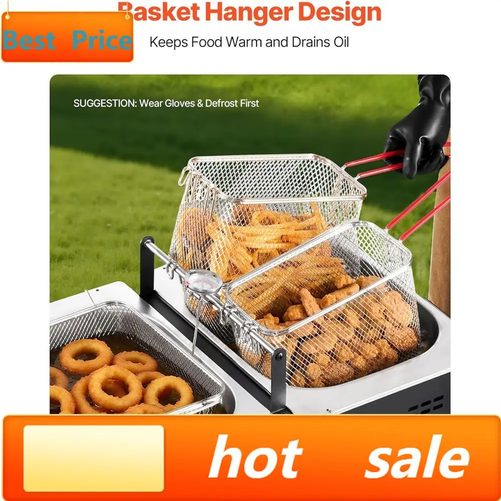 

Акция! Профессиональная двухсекционная газовая фритюрница из нержавеющей стали, 2x16 кварт, 3 корзины, термометр, идеально подходит для кейтеринга и мероприятий на открытом воздухе.