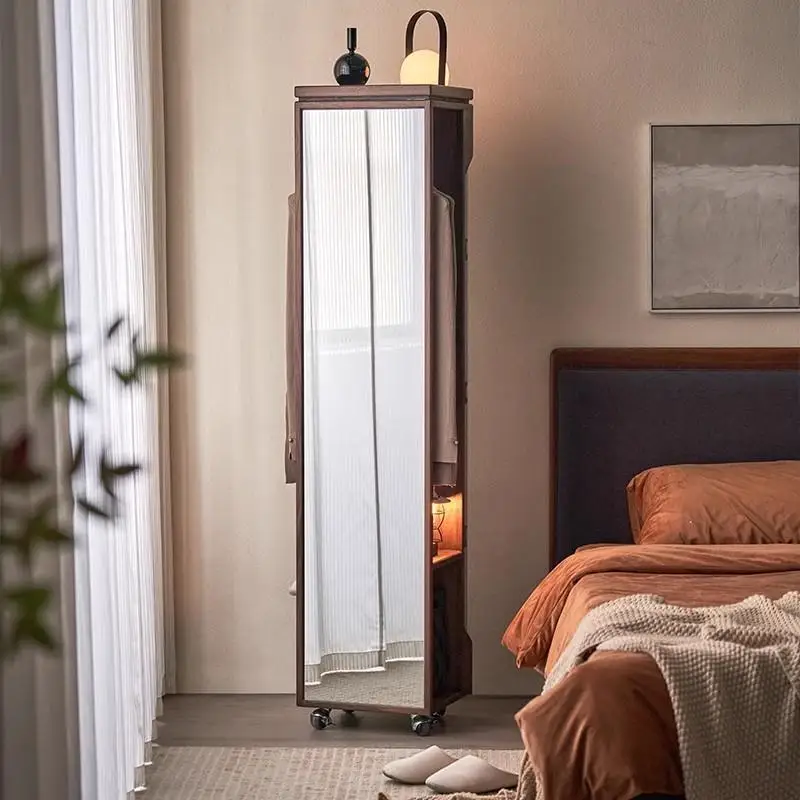 

Solid wood, rotating frame, bedroom, home, full-length mirror, black walnut, magazine rack.