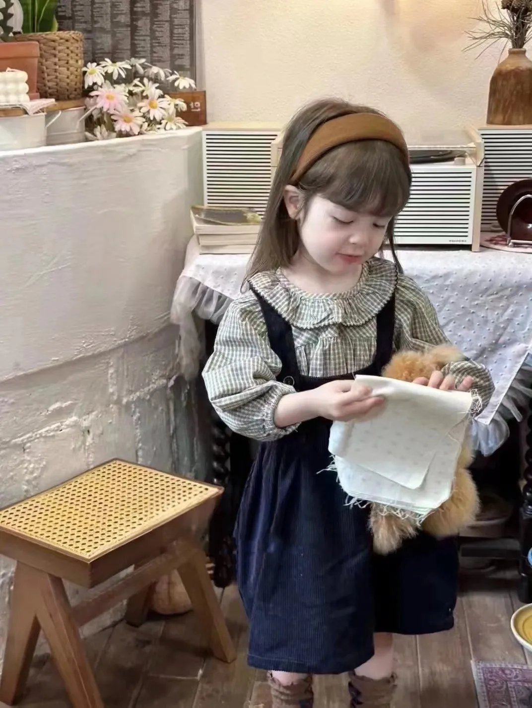 بدلة أطفال للربيع والخريف كورية جديدة برقبة دائرية متقلب سترة سروال قصير تنورة مكونة من قطعتين ملابس أطفال