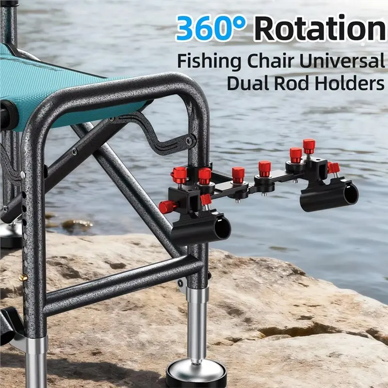 A74K-Dual Fishing Rod Holder , Adjustable Fishing Chair Accessory Double Fishing Rod Stand For Freshwater Saltwater Anglers