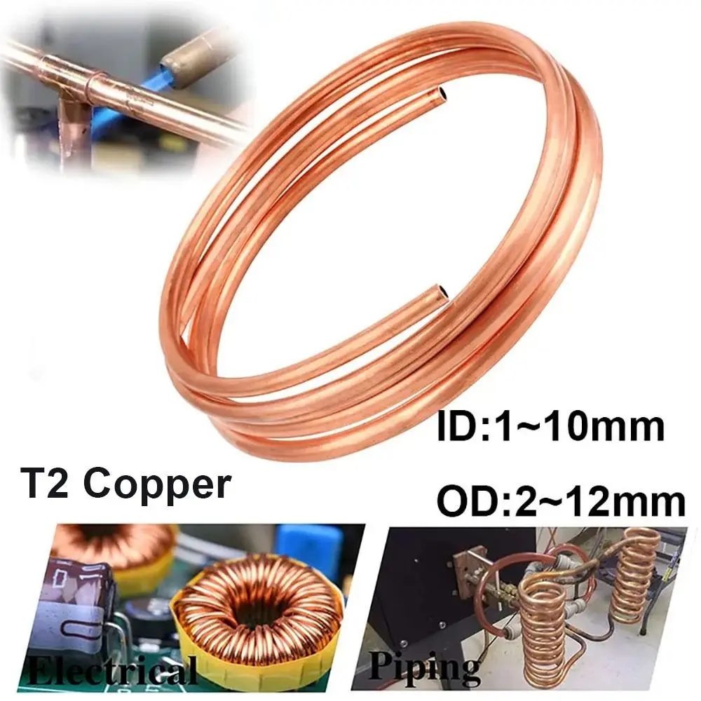 1Pcs New 1 Meter Copper Tube Coil OD 2-12mm ID 1-10mm Soft T2 Copper 99.9% Pure Copper Wire Pipe Airs Conditioner Cooling