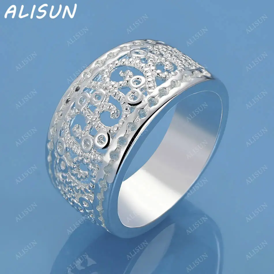

ALISUN 925 Sterling Silver Hollow Wide Wedding Ring For Women Men Grace Jewelry Trend Fashionable Birthday Party Gifts
