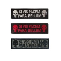Embroidery Skull Emblem Strip Hook&loop Patch Si Vis Pacem Para Bellum Latin Sayings Morale Badge Tactical Gear for Cap Backpack