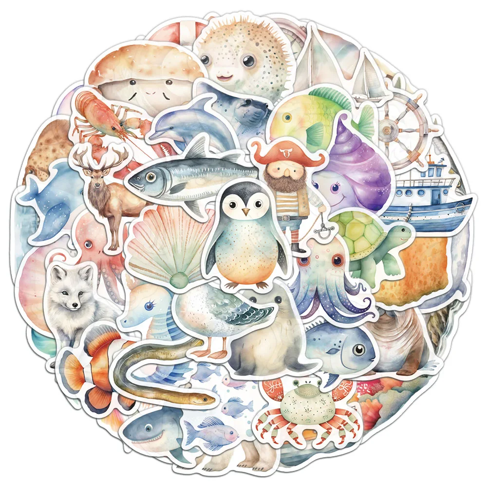 

50PCS Crossover New Watercolor Animal Hand Account Sticker DIY Notebook Hand Waterproof Sticker