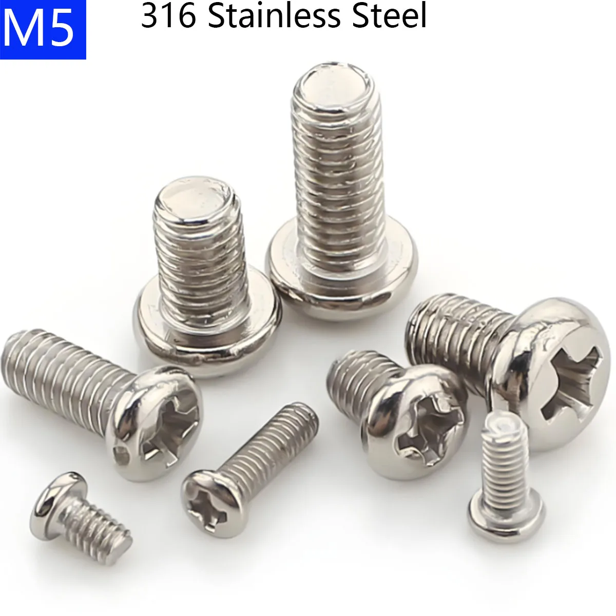 

M5 - 0.8 316 Stainless Steel A4 - 70 Phillips Pan Head Screws Bolts Machine Thread DIN 7985 A
