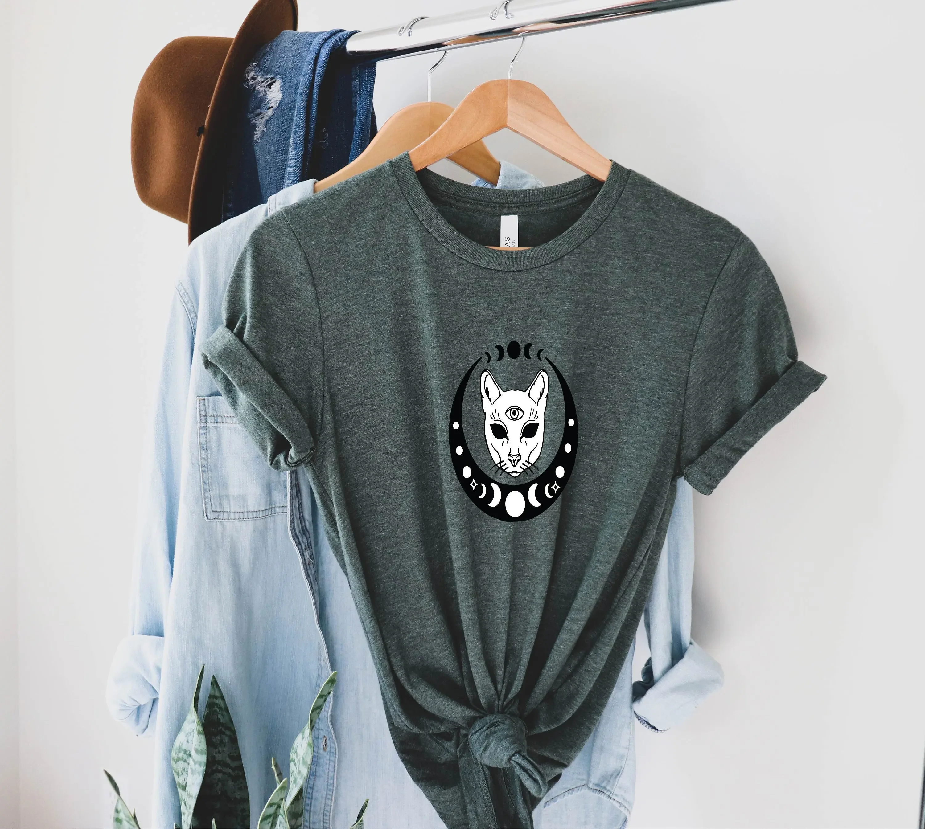 Camiseta con 3 ojos, gato, Luna, formas para niños, astrología, bruja Meowgic, vibraciones espirituales, tercera