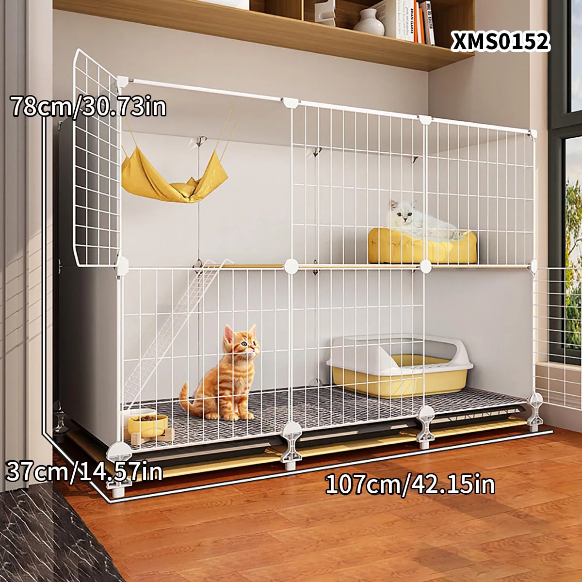 قفص قطط داخلي منزلي مكون من طابقين، مرحاض مساحة مجانية، متكامل غير مشغل، عش القطط، منزل قطط من الحديد المطاوع #5