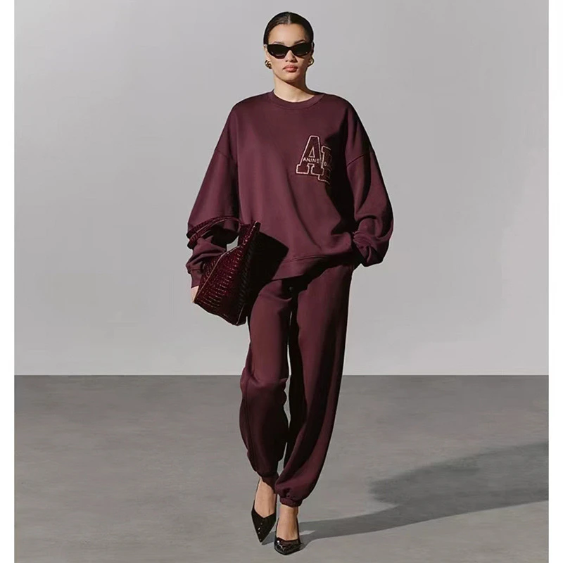 Novo Estilo de Inverno América do Norte  AB Mole F Solto de Gola Redonda Vermelho Vinho com Bordado Especial F...