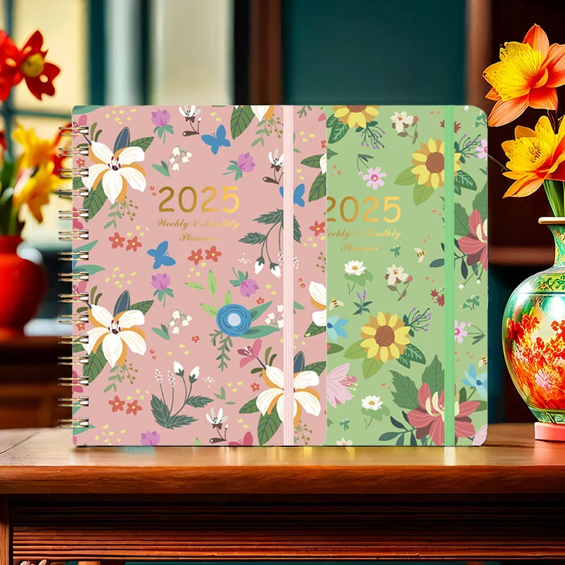 A5 2025 365 Days English Calendar Planner Notebook Weekly Goal Habit TrackerS Kawaii Agenda Planner Diary Schedules Organizer