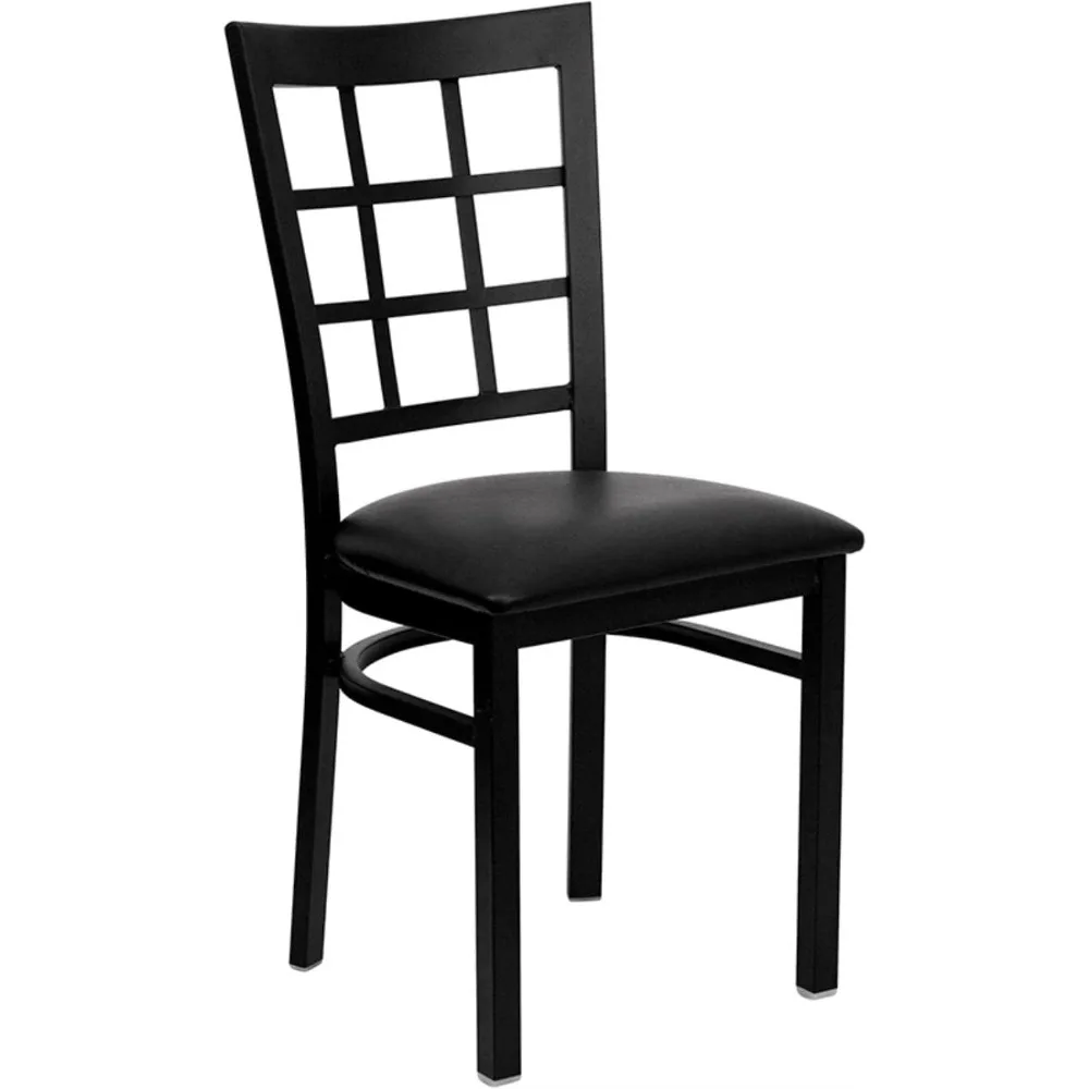 

Hercules Series Window Back Metal Restaurant Chair, Modern Upholstered Armless Dining Chair for Restaurants and Kitchens, Black