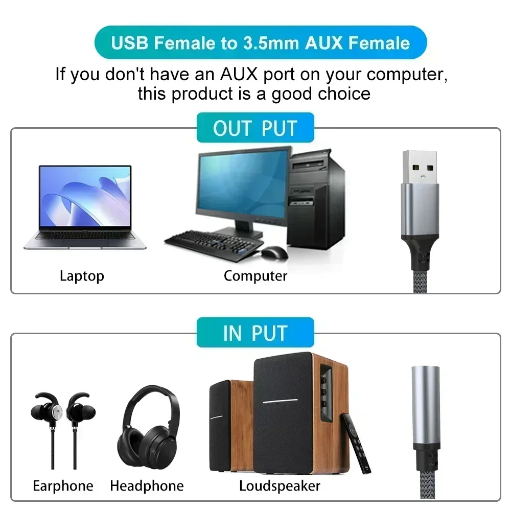 USB إلى 3.5 مللي متر بطاقة الصوت الخارجية الإناث لأجهزة الكمبيوتر المحمولة الهواتف سماعات الميكروفون مكالمة صوتية محول الكابلات