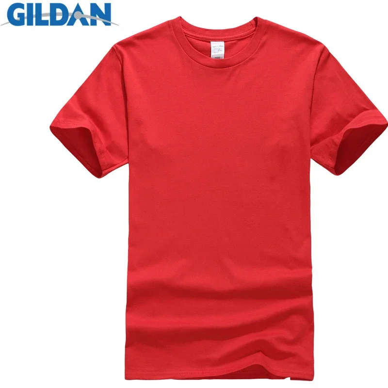 GILDAN Summer Men T-shirts Solid Color Slim Fit Short Sleeve T Shirt Mens New O-Neck Tops Basic TShirts Brand Clothing Plus Size