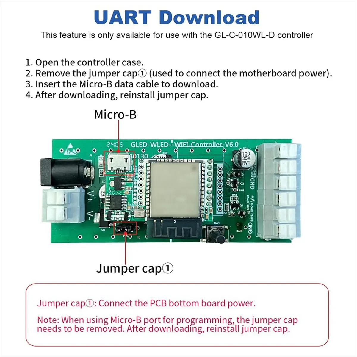 【ELEVATE LIFE】 WLED LED Controller with Mic Microphone UART Download Music Sound Dynamic Lighting Modes for LED Strip Lights