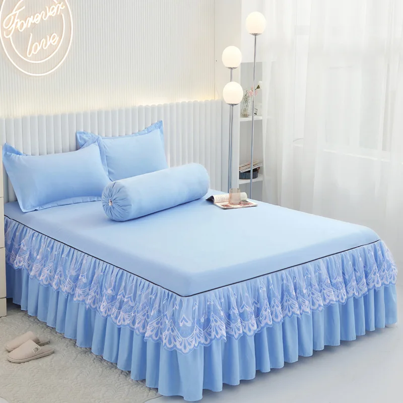 

Solid Color Lace Bed Skirt Three-piece Set Fresh Style Multi-color Optional Polished Wool Bed Three-piece Set Bedding