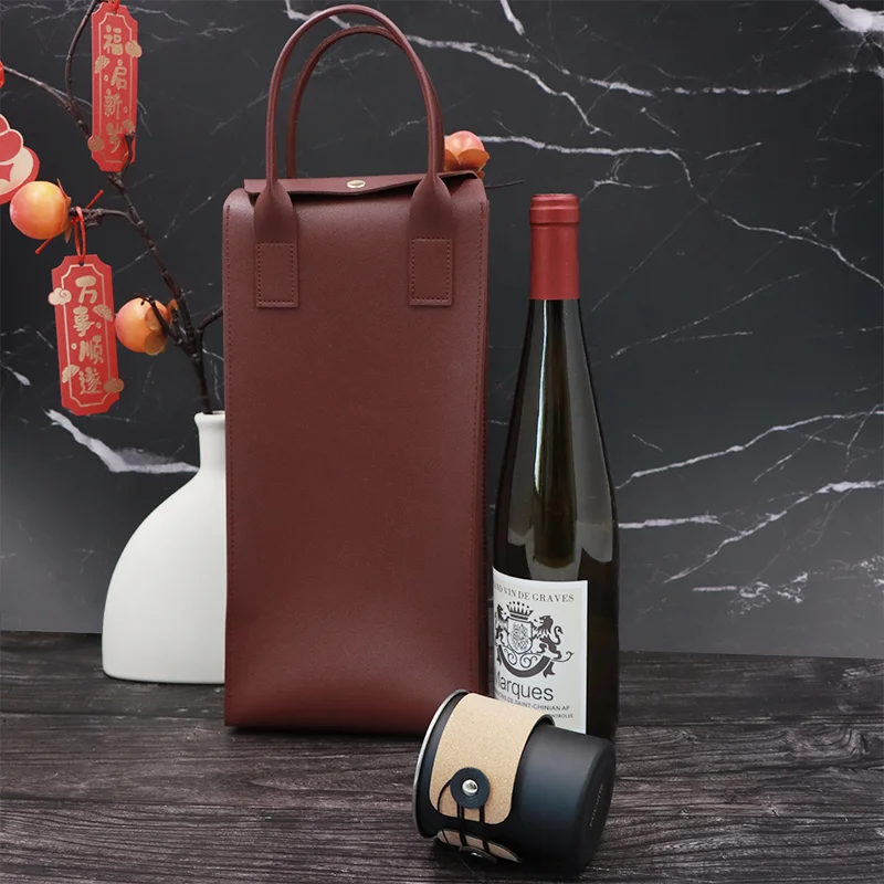 Puede contener 2 botellas de vino, estuche portátil para almacenamiento y protección de vino, bolsa de vino de piel sintética de alta gama, bolsa de regalo portátil para champán, bolso de mano doble creativo y elegante para empaquetar regalos, cuatro colo