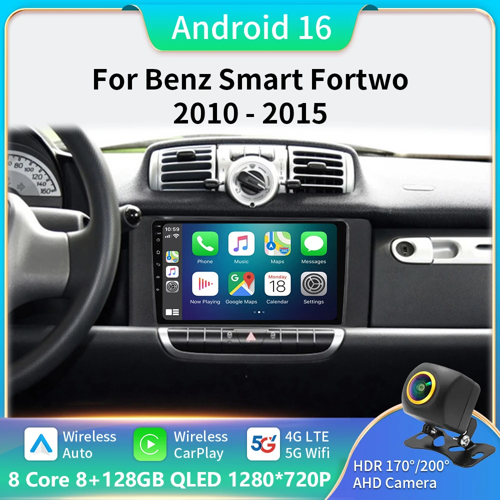 

2 Din Android 13 для Mercedes Benz Smart Fortwo W451 2011 - 2015 автомобильный Raido мультимедийный беспроводной CarPlay Стерео GPS Авторадио DVD