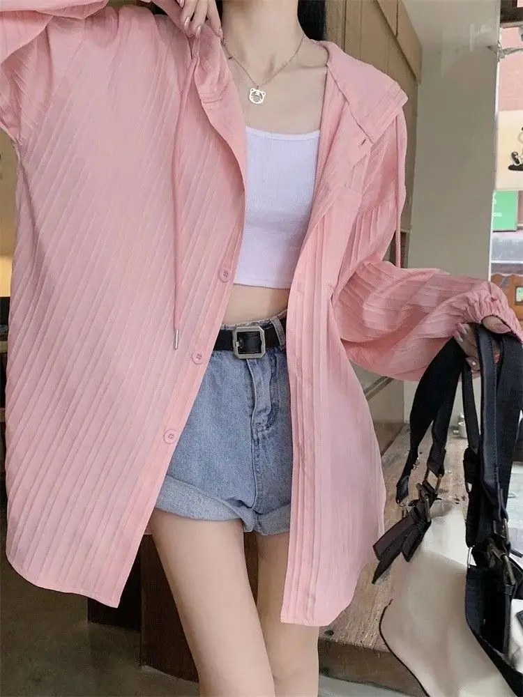 

Sun-proof Jackets Women Hooded Street Style Harajuku Baggy Lady Summer Sun-protection Casual Popular Korean Clothing Simple Pure