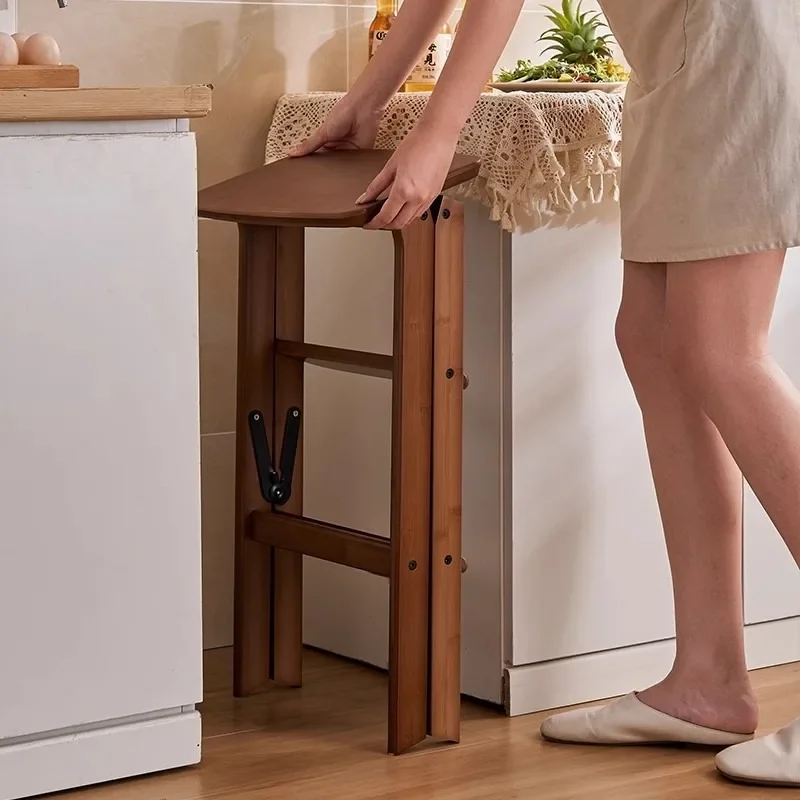 Taburete Alto Multifuncional Portátil de Madera Maciza, Taburete Plegable de Tres Peldaños Reforzado, Taburete de Bar Portátil