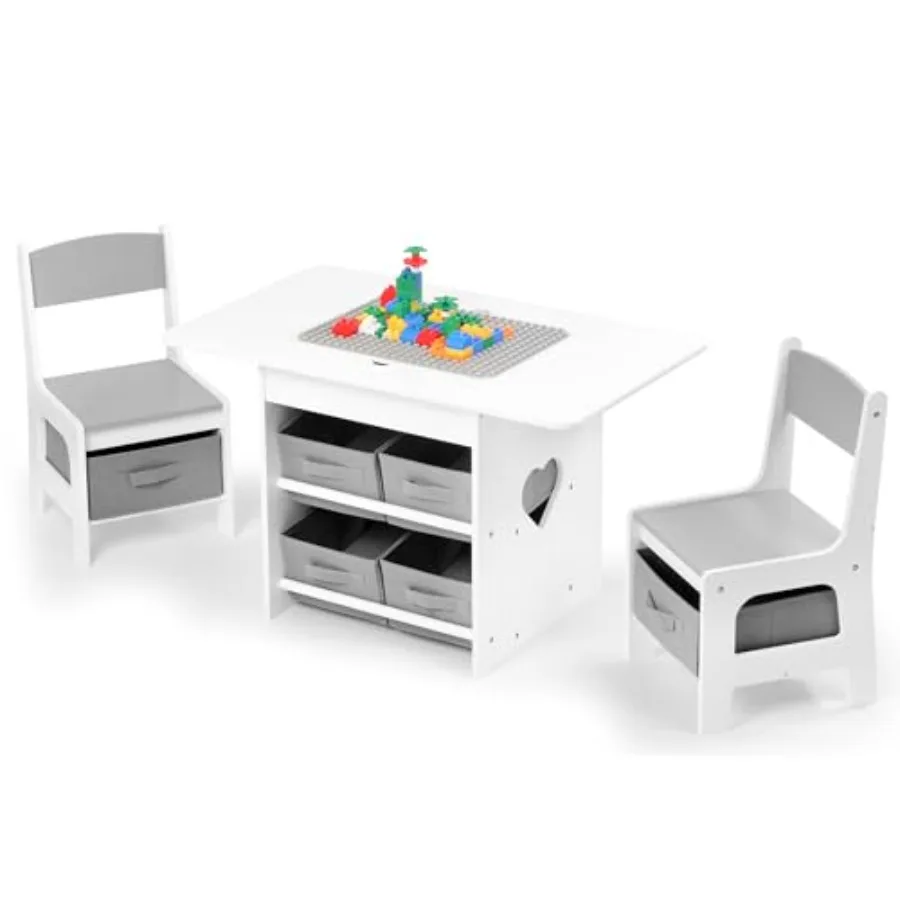 

Table and 2 Chairs Set 2-in-1 Plastic Building Blocks-Compatible Activity with 6 Storage Bins Boxes 's Furniture Gift for Boy a