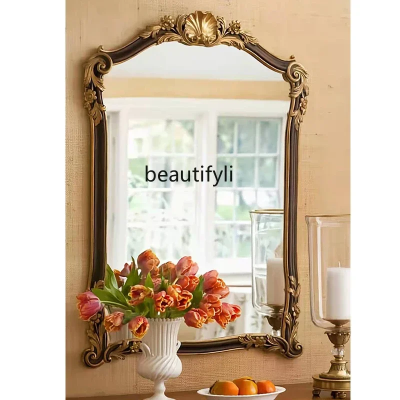 SS NewSpecial-shaped wall-mounted living room decorative mirror French retro custom washbasin bathroom mirror European makeup mi