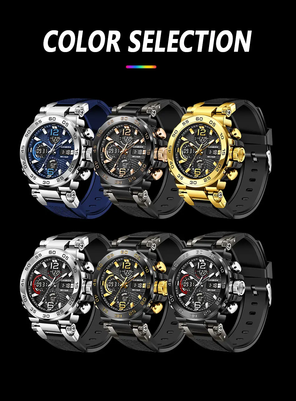 LIGE Neue Uhren für Herren, 50 m wasserdicht, Wecker, Reloj Hombre, LCD-Dual-Display-Armbanduhr, Quarz, Militär, Sport, Herrenuhr – Detail 11