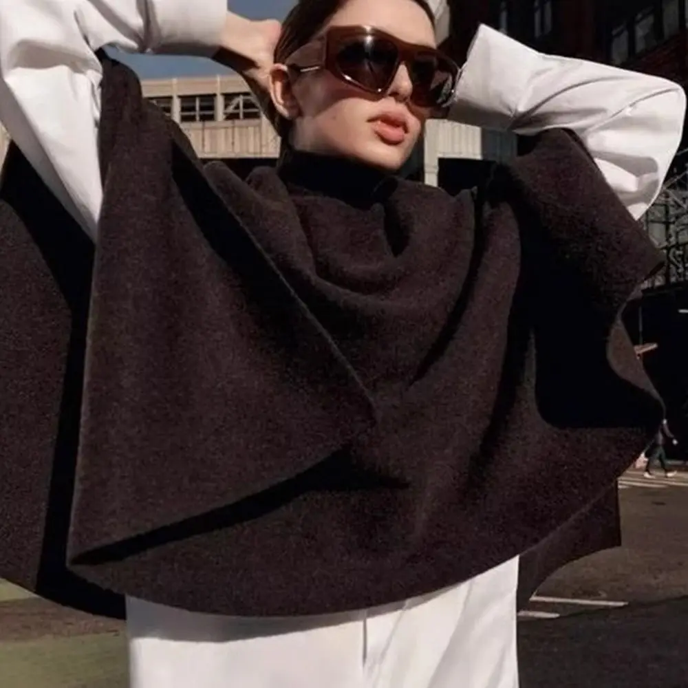 

Модный осенне-зимний женский свободный кардиган с шалью и воротником-стойкой, асимметричный дизайн, повседневная куртка-накидка
