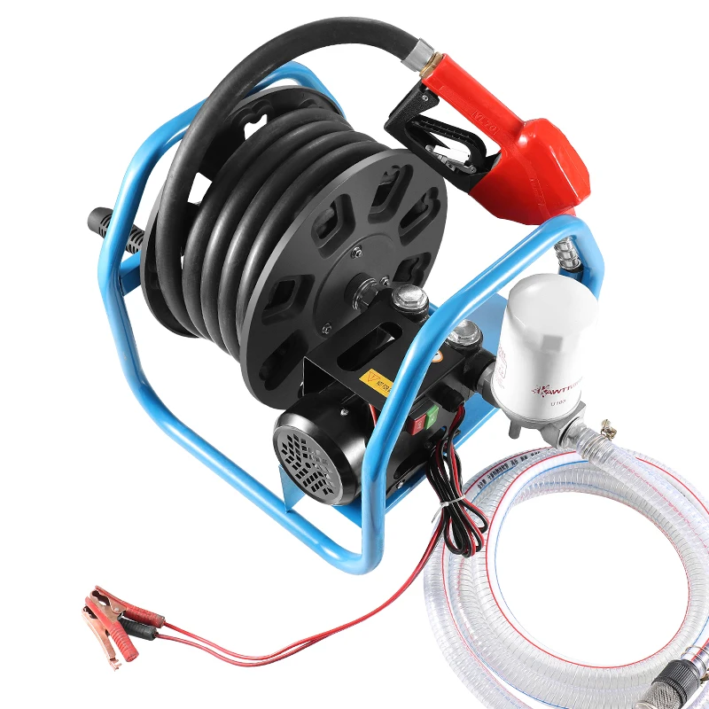 Large Flow 12/24V  Portable Fuel Pump Reel Hose   Pump Set   Reel Pump 550W