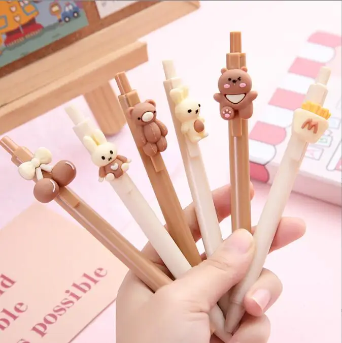 

48pcs/lot Cartoon Bear Rabbit Gel Pens For Writing Cute 0.5mm Black Ink Press Neutral Pen Office School Supply Stationery Gift