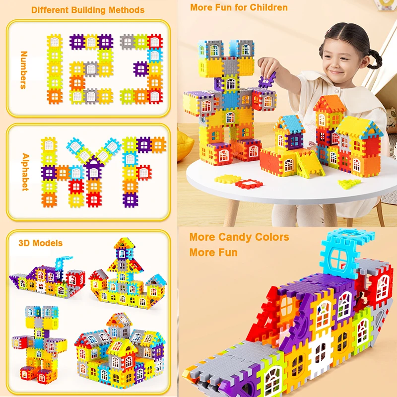 Kids House Building Block with Big Storage Box Stool Simulation Window Design Colored Puzzle Toys for Children Christmas Gift
