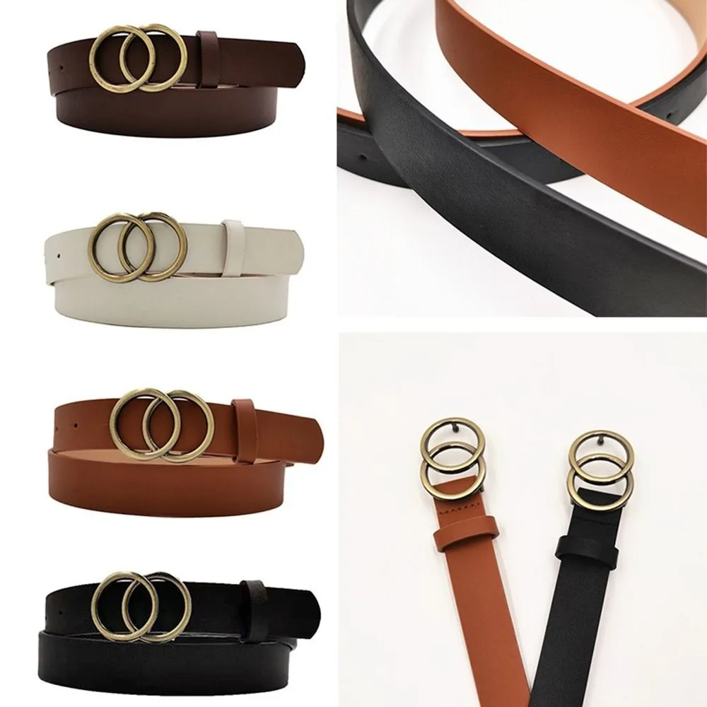 Adjustable Personality Double Ring Buckle For Men Dress Trousers Jeans Fashion Waistband Waist Belt Waist Strap PU Leather Belt