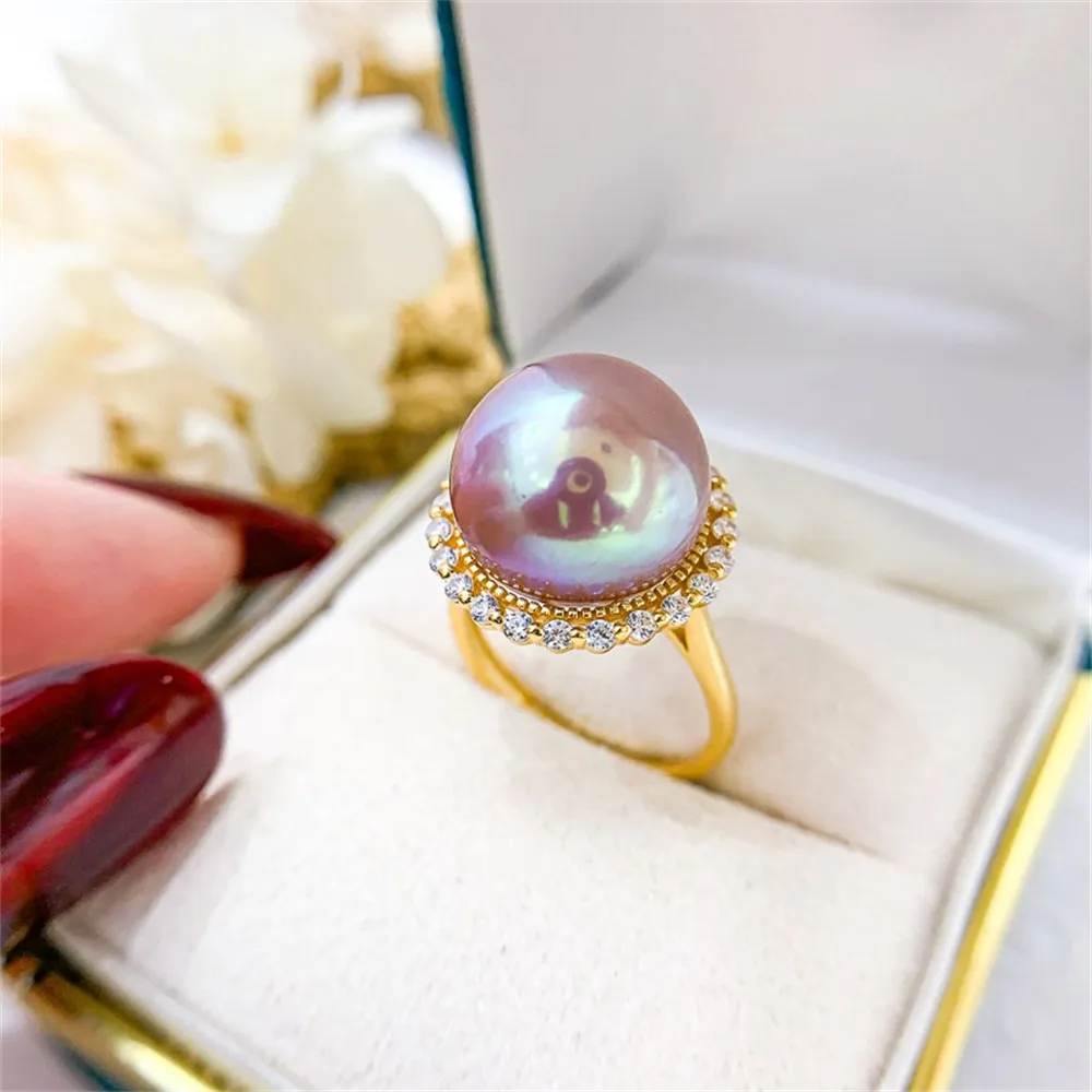 DIY Pearl Ring Accessories S925 Sterling Silver Ring Empty Holder Concealer Ring Silver Jewelry Fit 11-13mm Round Beads Z279