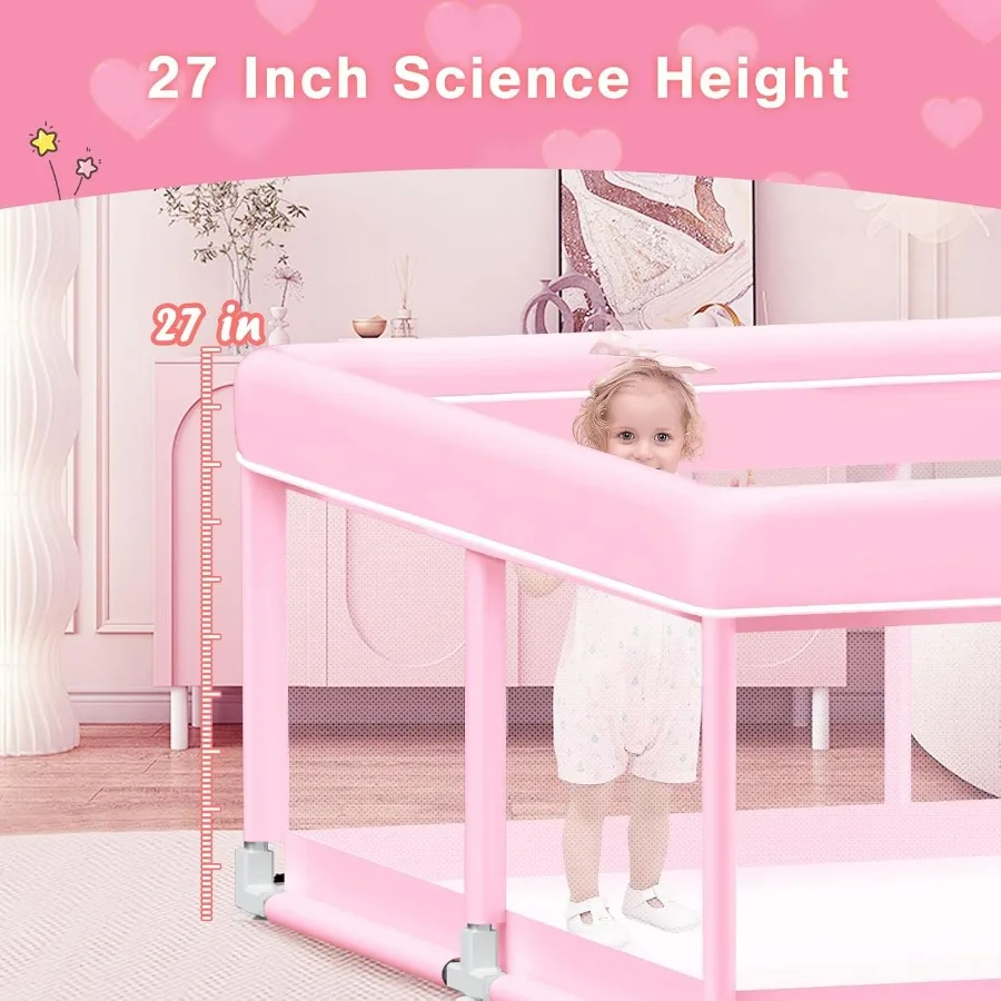 Box per bambini rosa Parco per bambini da 74x50 pollici per cortili da gioco della piccola principessa Penna da gioco per bambina di sicurezza robusta per interni ed esterni con Sof